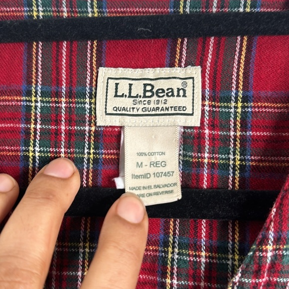 LL bean red green blue plaid midi nightgown size M half button granny fannnel - Picture 5 of 10